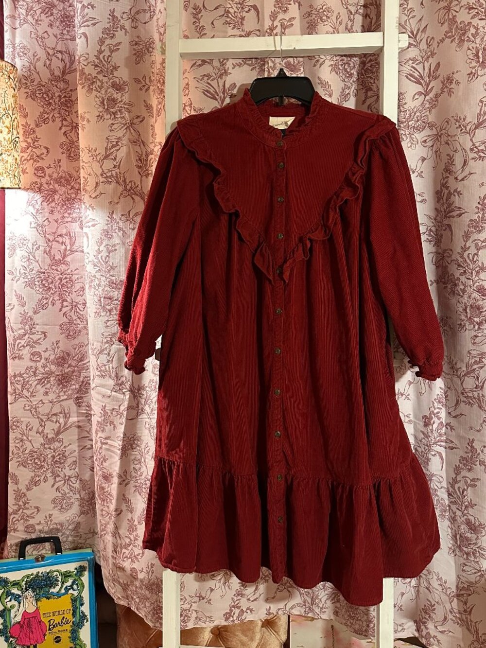 Universal Thread Burgundy Corduroy Ruffle Button Front Babydoll Dress – Size XL